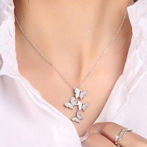 925 Sterling Silver Diamond Butterfly Necklace B